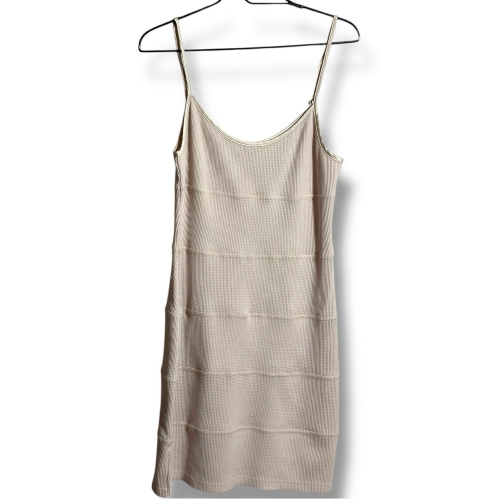 Current Air Cream Waffle Knit Side Slit Thin Strap Sleeveless Mini Dress - Picture 12 of 14